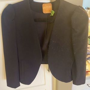 Cropped black blazer puff shoulder, Anthropologie size S